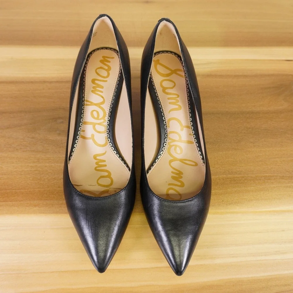 Sam Edelman Dori Pump Womens 7.5M Black Leather Pointed Toe Kitten Heel